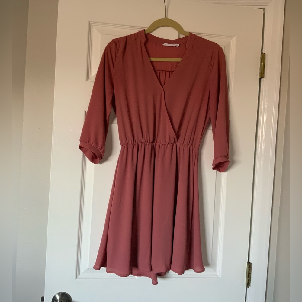 Lush 3/4 Sleeve Faux Wrap Dress